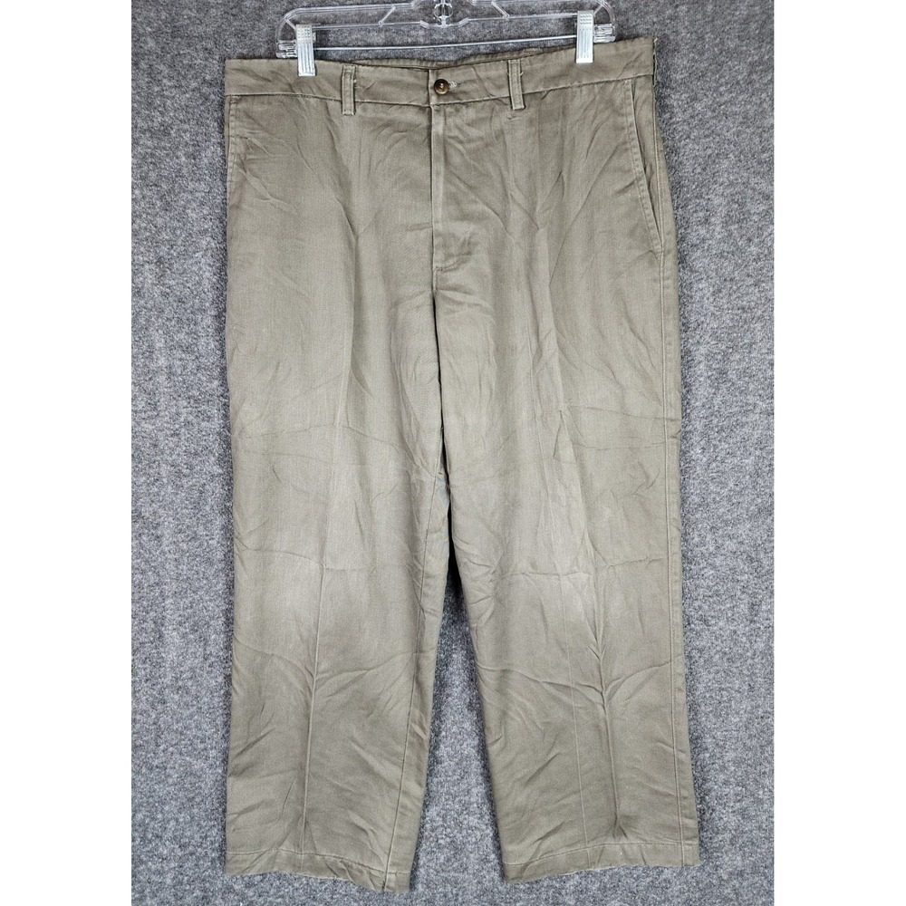 St. Johns Bay Pants Mens 36x29 Loose Fit Olive Green Chino Cotton EUC